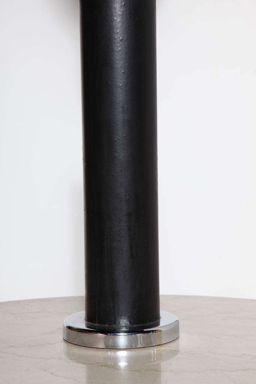 Tall Nessen Studios Black Leather Wrapped, Chrome & Glass Liner Shade Table Lamp In Good Condition For Sale In Bainbridge, NY