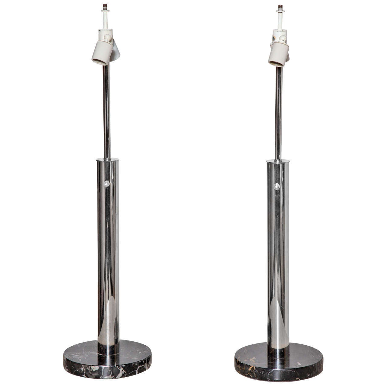 Tall Pair Nessen Studios Chrome & Portoro Marble "Skyscraper" Table Lamps
