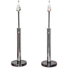 Retro Tall Pair Nessen Studios Chrome & Portoro Marble "Skyscraper" Table Lamps