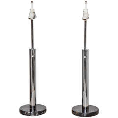 Pair of 1950s Nessen Studios "Pinnacle" Chrome and Black Marble Table Lamps 1