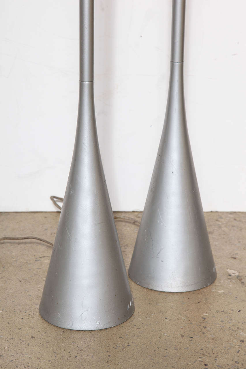 Streamlined Moderne Pair of Pascal Mourgue for Ligne-Roset Cast Aluminum Bedside Floor Lamps