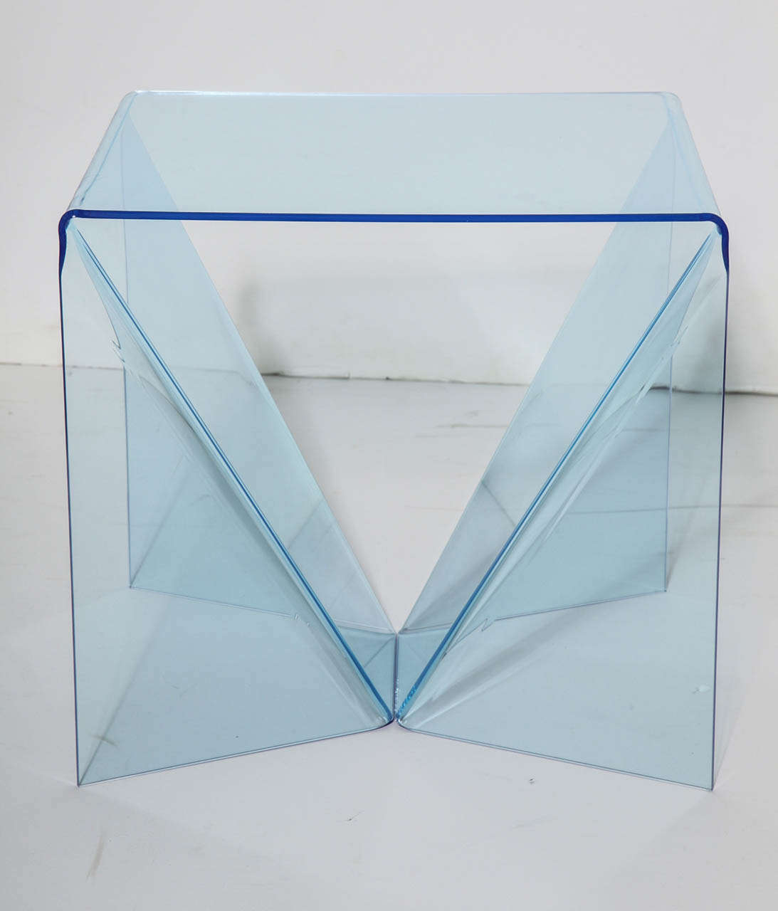 rare translucent pair of Blue Neal Small "Origami" Tables
