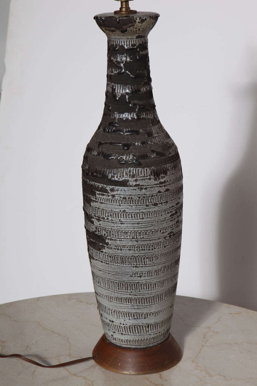 Lee Rosen for Design Technics Gray, Lava and Black Textured Ceramic Lamp, 1950s 2