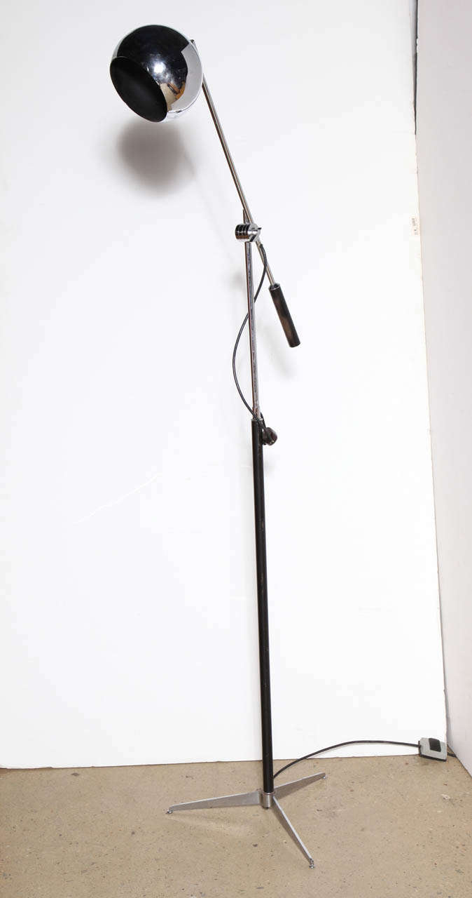 Arteluce Chrome Tripod Floor Lamp with Globe Shade, Black Enamel and