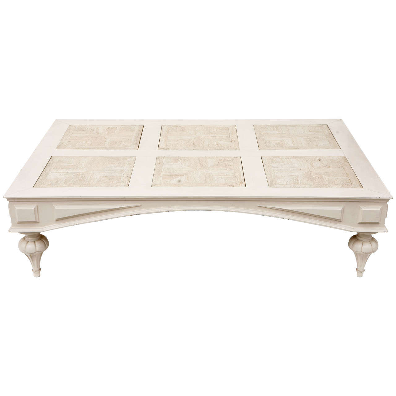 Wood and Limestone Coffee Table For Sale