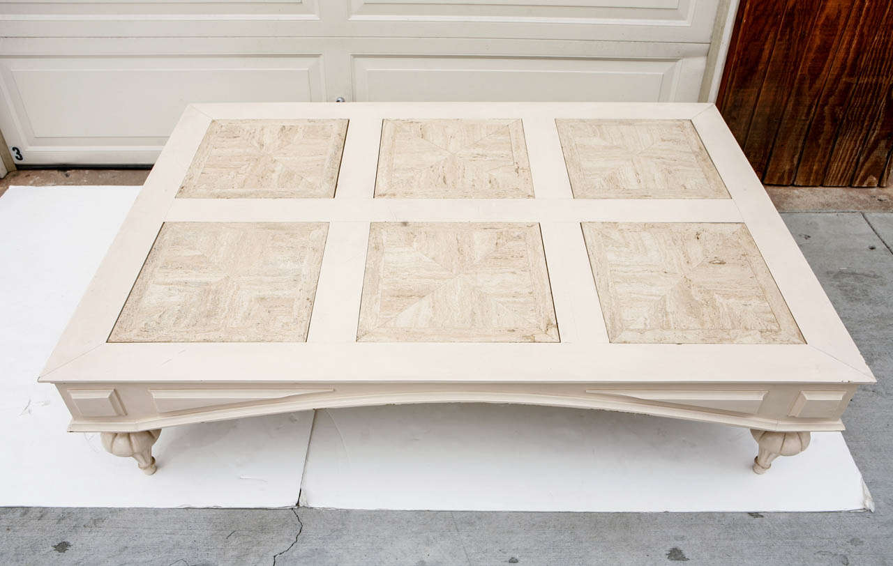 Wood and Limestone Coffee Table In Good Condition For Sale In South Pasadena, CA