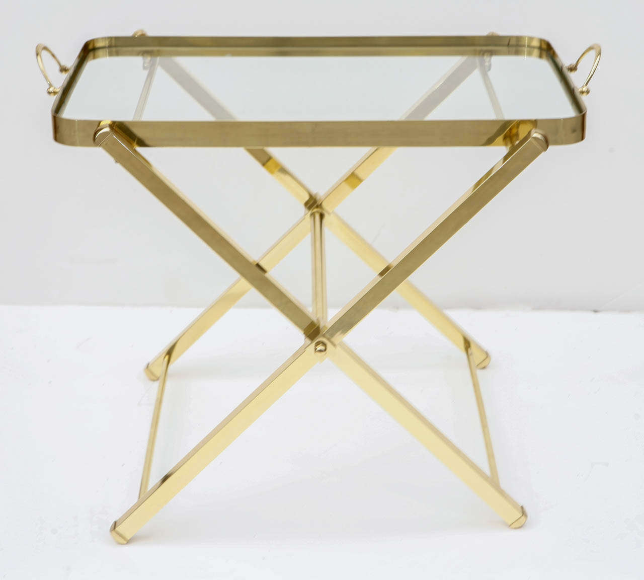 Brass and glass folding bar tray table