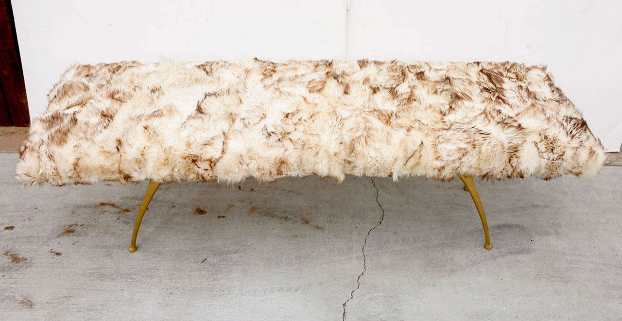 Faux Fur Bench with Brass Legs