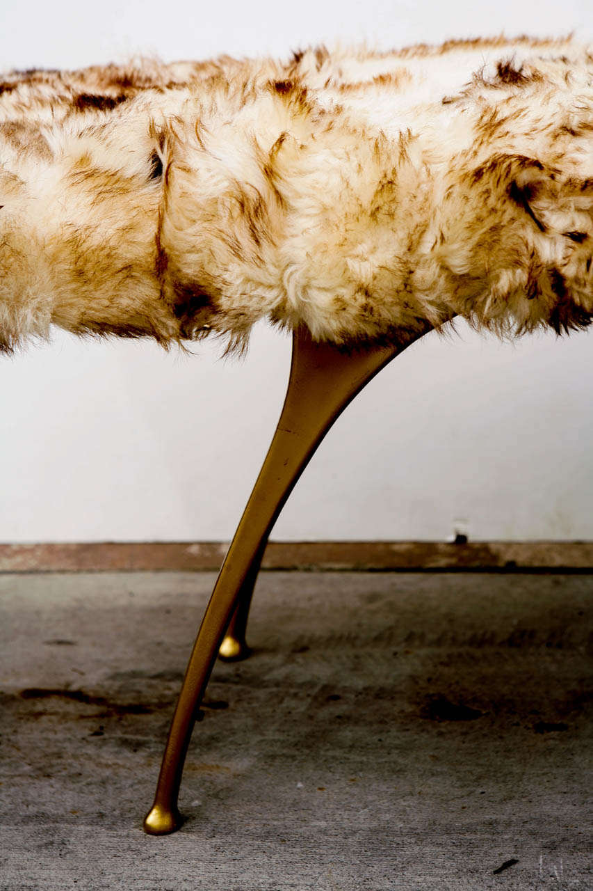 Faux Fur Bench with Brass Legs at 1stDibs