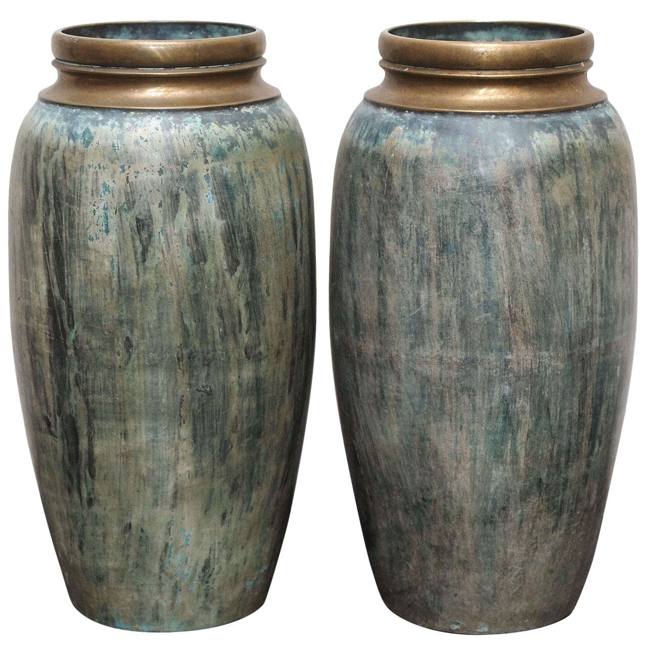 Two "Verdigris" Bronze Vases
