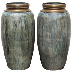 Two "Verdigris" Bronze Vases