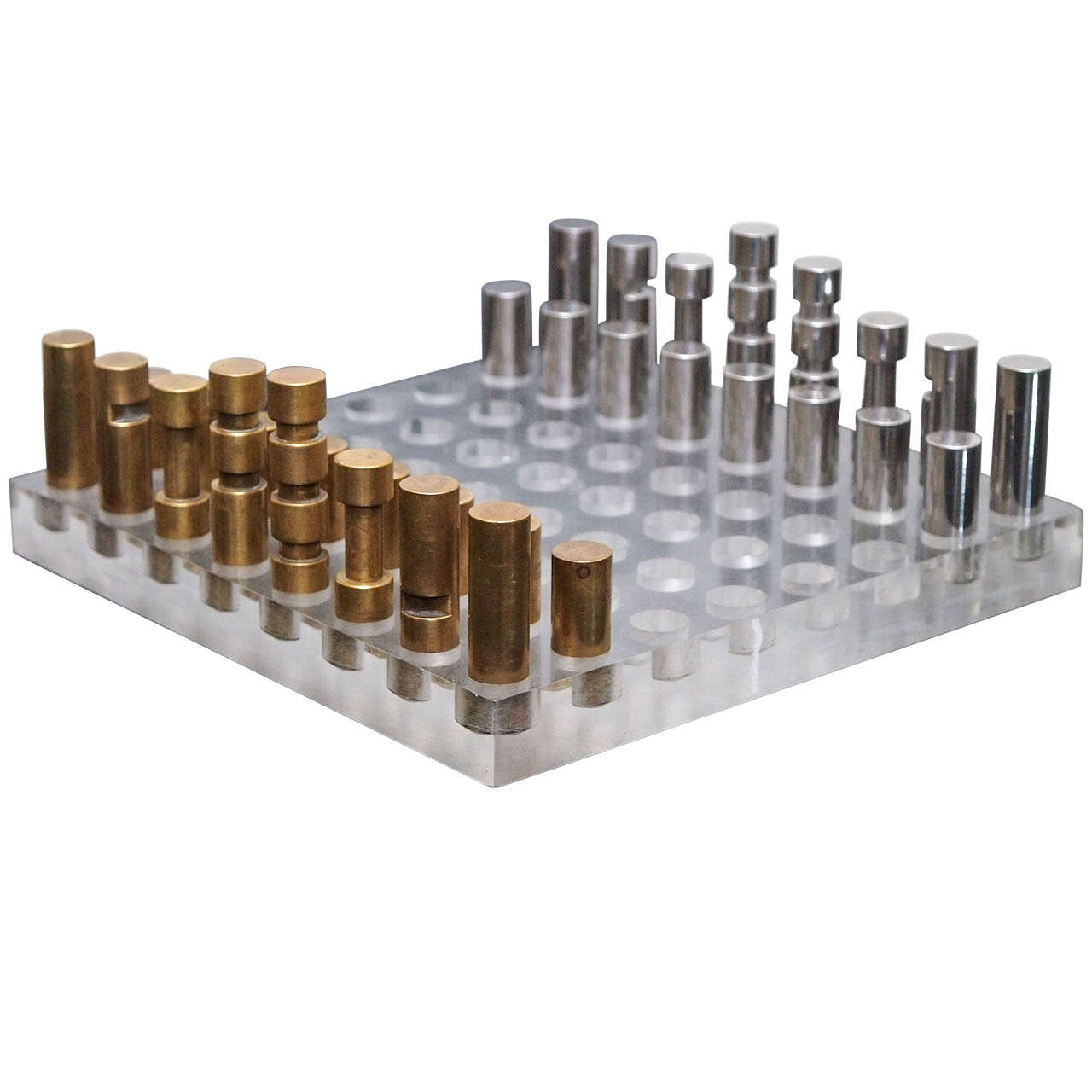 Italian Chess Set in Bronze, Nickel and Acrylic