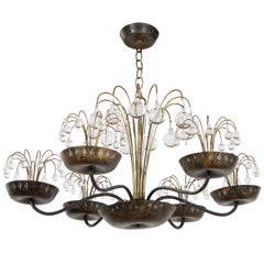 Antique Glass and Brass Chandelier in the Style of Paavo Tynell