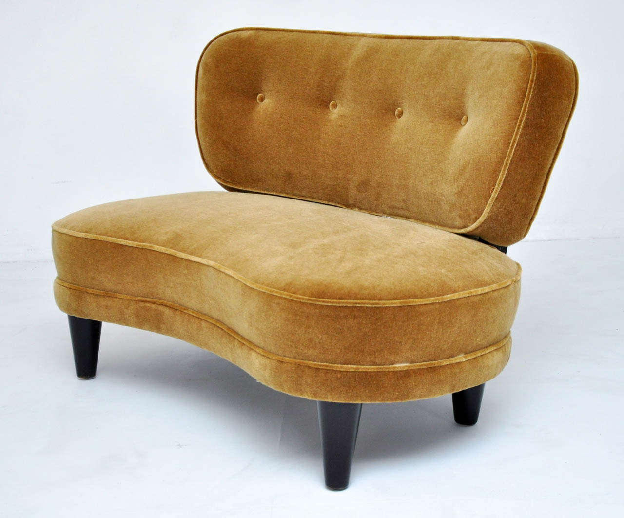Settee designed by Edward Wormley for Dunbar.  Early design ca 1950's.  Newly upholstered in mohair.
