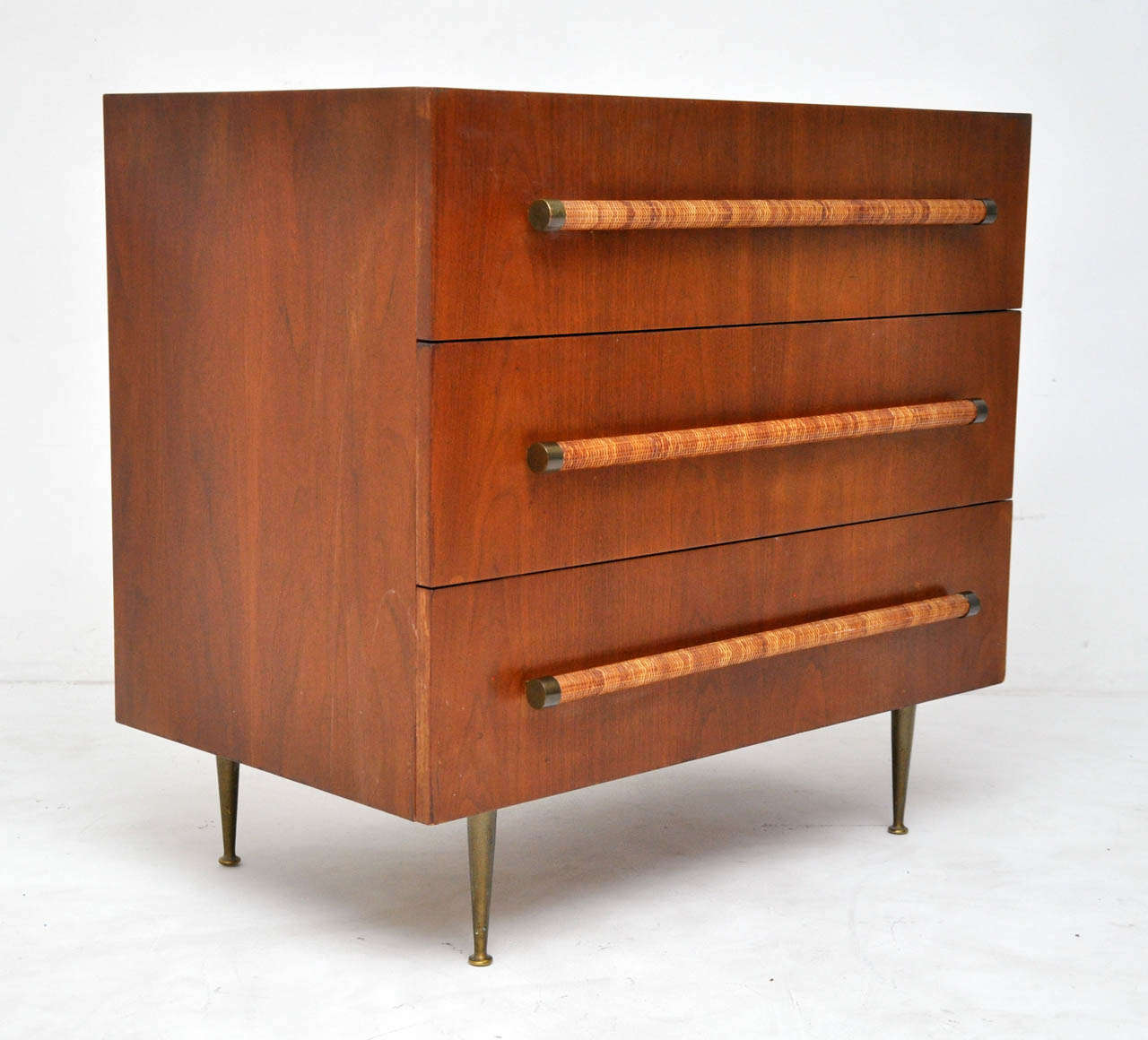 3 drawer chest by TH Robsjohn-Gibbings.  <br />
<br />
Matching dresser and nightstands are available.