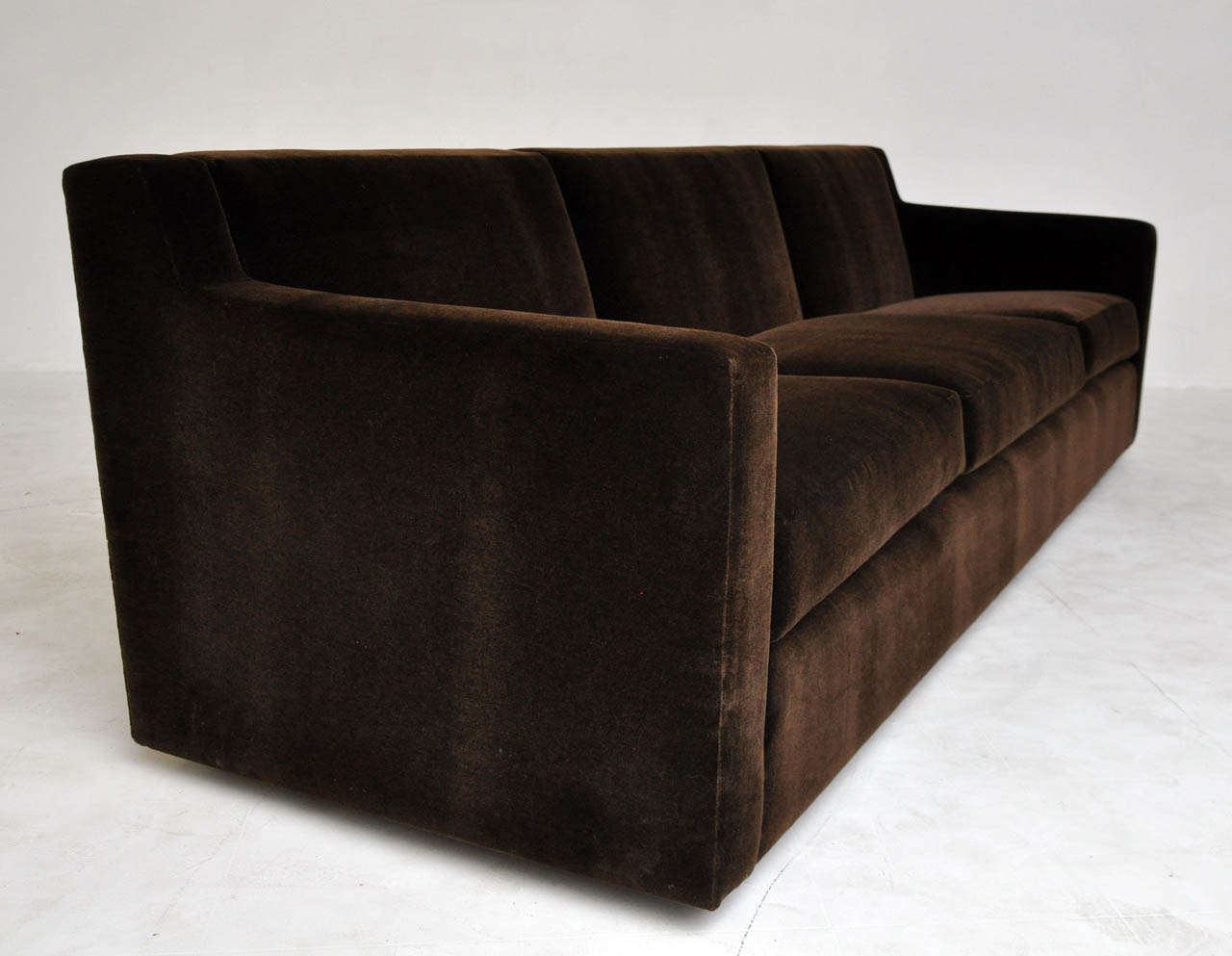 8ft sofa by Edward Wormley for Dunbar.  Fully restored.  Newly upholstered in chocolate color mohair.