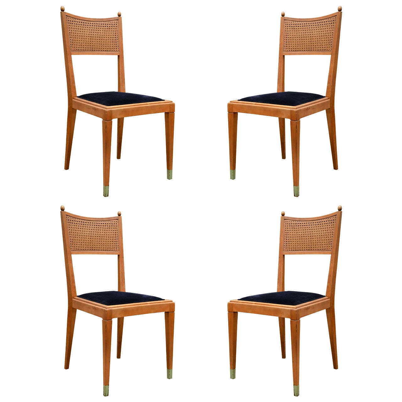 Set of Four Caned Back Chairs with Painted Sabots