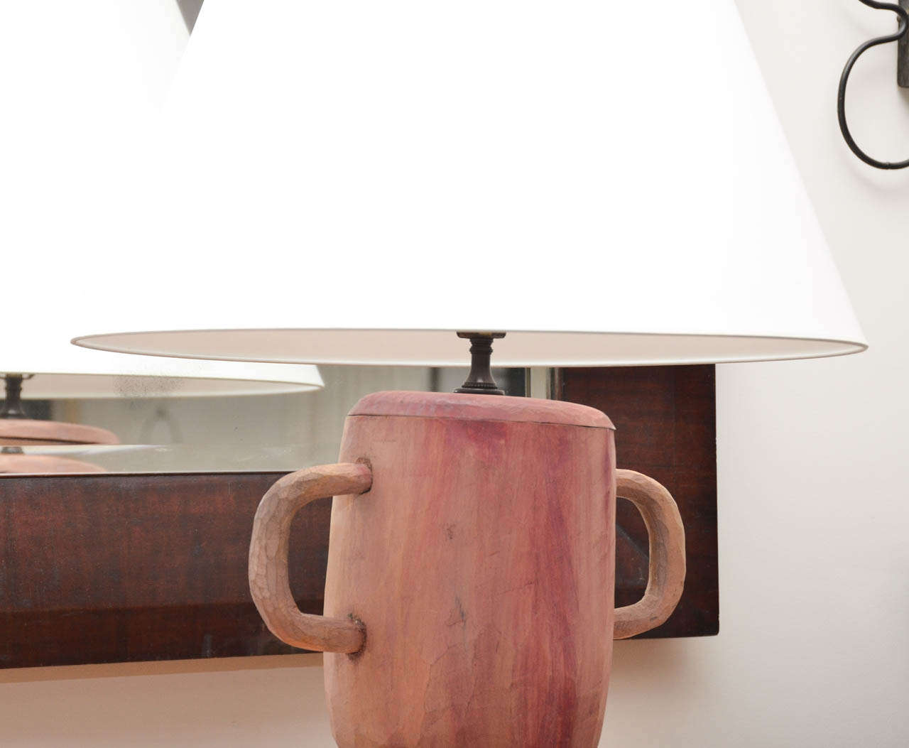 Two-Handled Wooden Table Lamp in Red + Gray 1