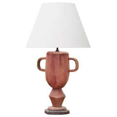 Two-Handled Wooden Table Lamp in Red + Gray