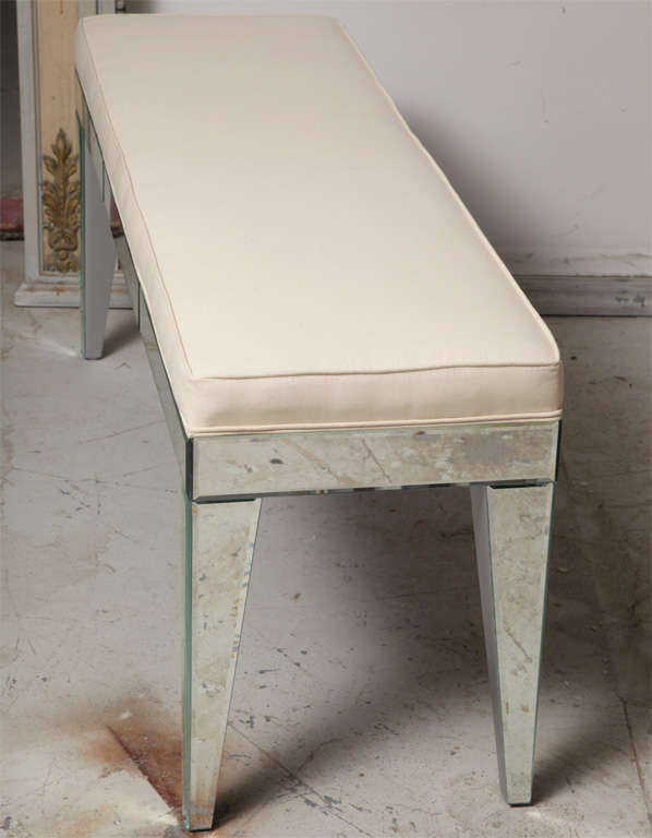 Contemporary Modern Beveled Mirrored Bench For Sale