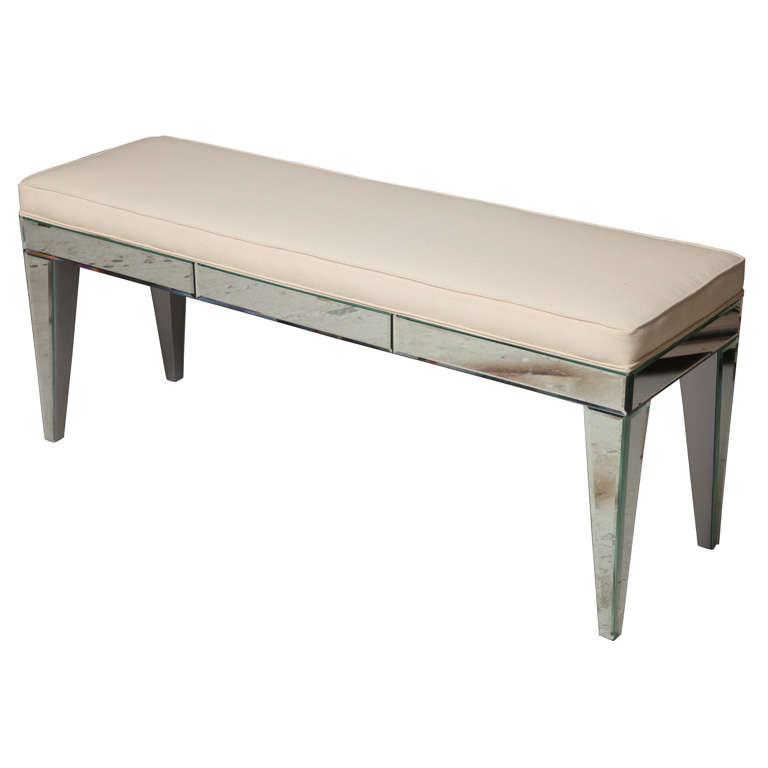 Modern Beveled Mirrored Bench For Sale