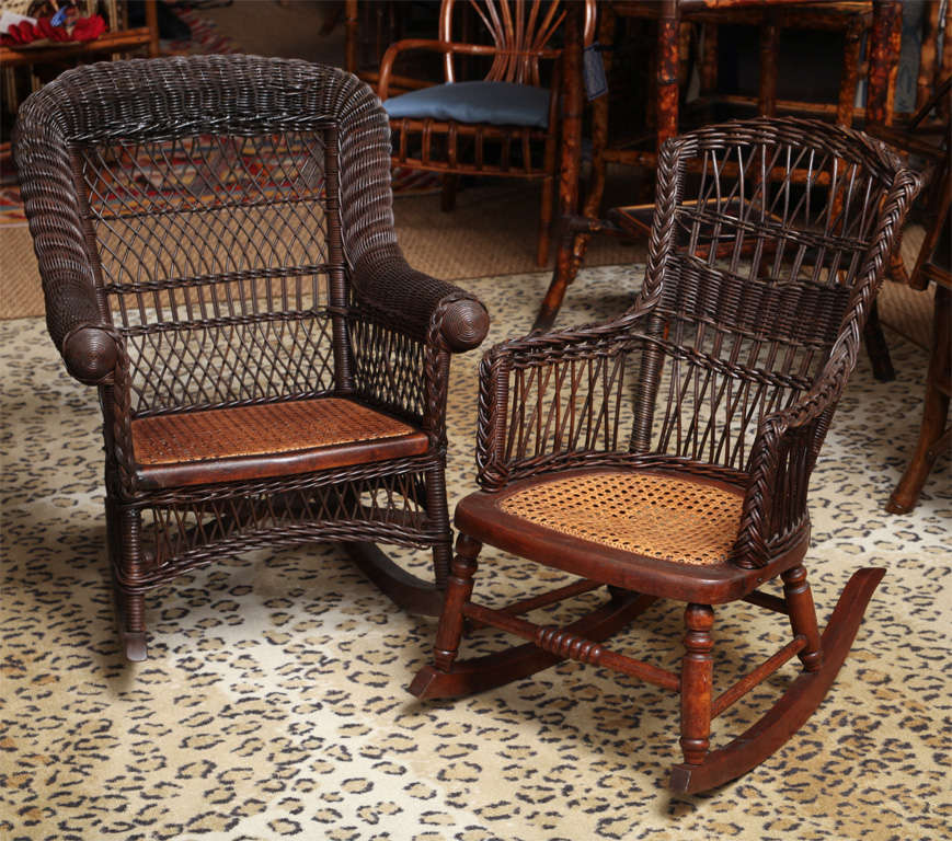 Two Childrens Rocking Chairs Wicker and Cane sold separately. Perfect by a fireplace or under a Christmas Tree or nursery!