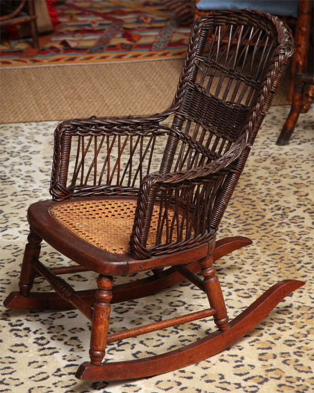 American Two Children's Rocking Chairs Wicker and Cane