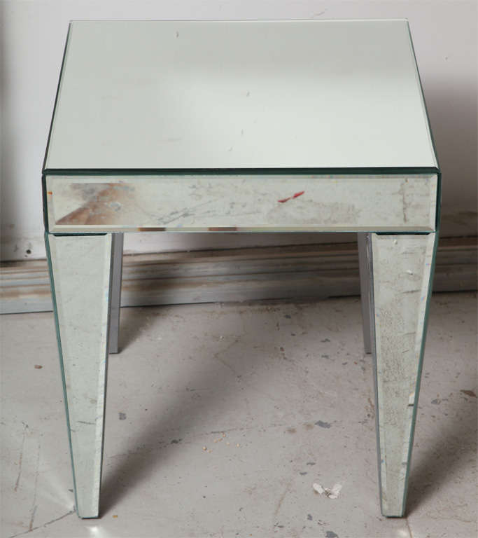Superb Pair of Beveled Mirrored Side Tables