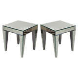 Superb Pair of Beveled Mirrored Side Tables