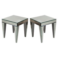Superb Pair of Beveled Mirrored Side Tables