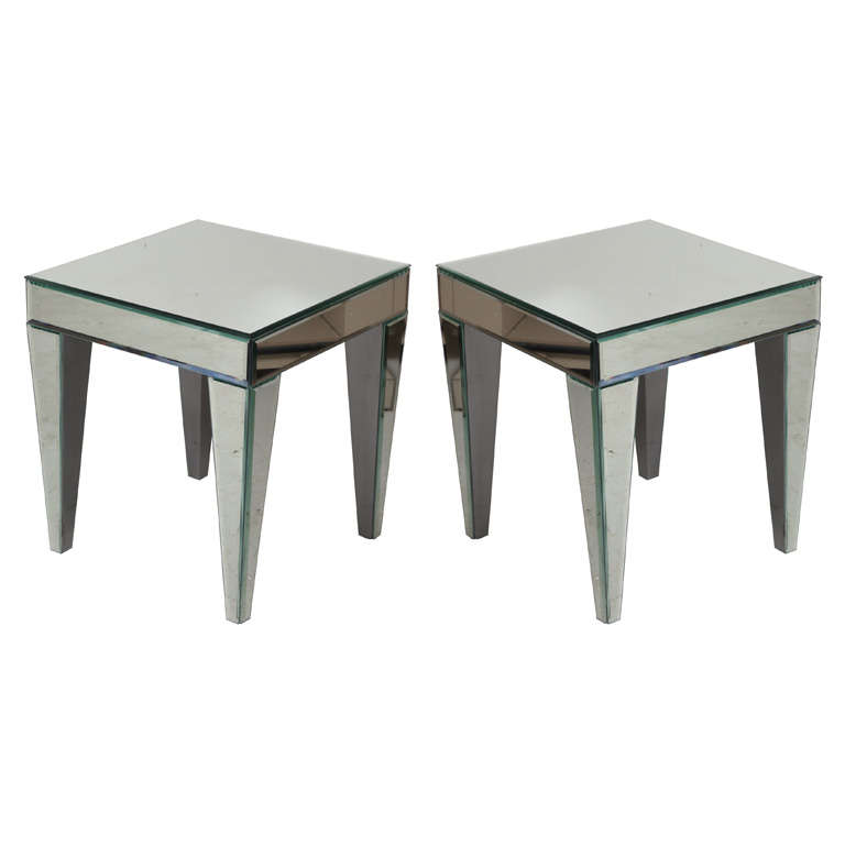 Superb Pair of Beveled Mirrored Side Tables For Sale at 1stdibs