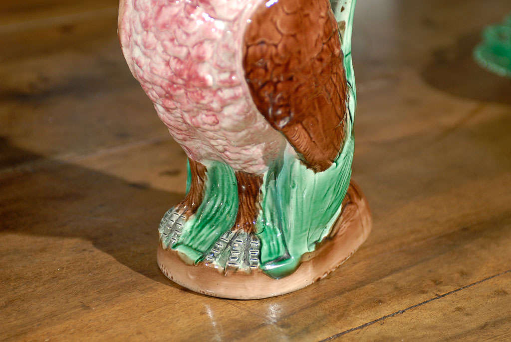 Glazed Rare English Majolica Owl Pitcher Jug c.1880