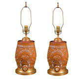 19th Century English Whisky Salt Glazed Barrel Lamps