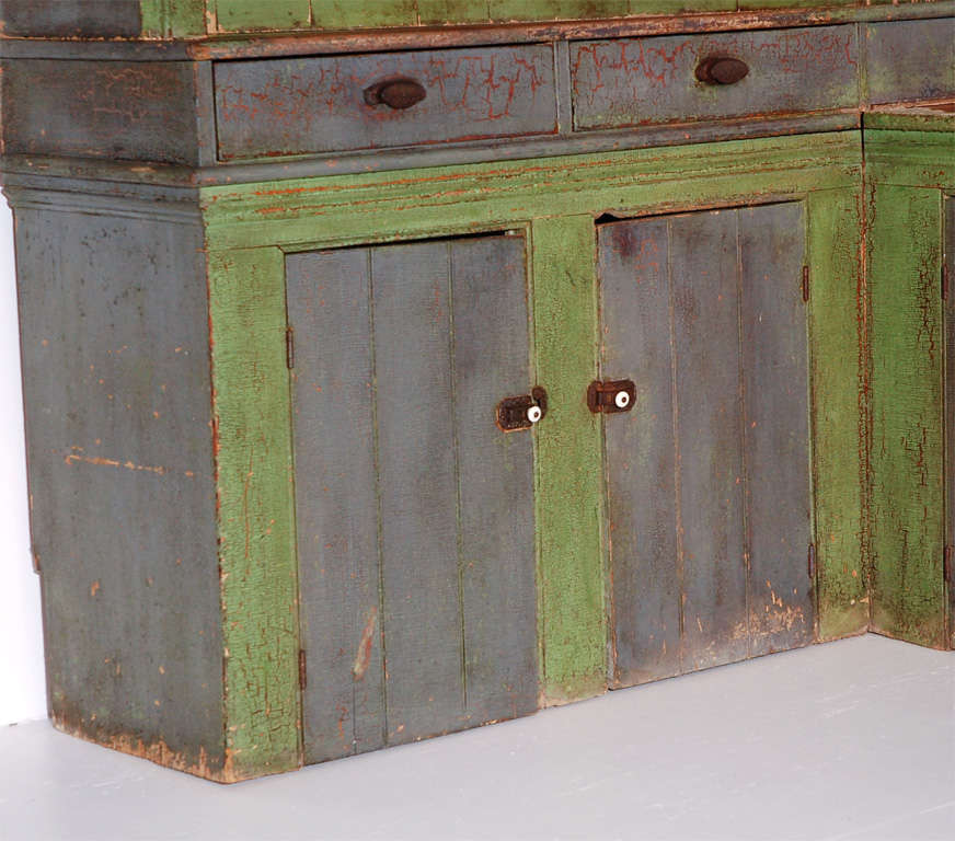 American 19thc Unusual Original Painted Three Piece Hutch/sink Cabinet