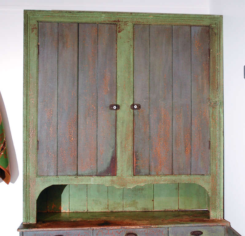 19thc Unusual Original Painted Three Piece Hutch/sink Cabinet 1