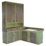 Used 19thc Unusual Original Painted Three Piece Hutch/sink Cabinet