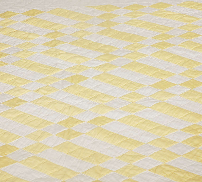 Mid-20th Century 1930's Yellow & White Polished Cotton Geometric Quilt