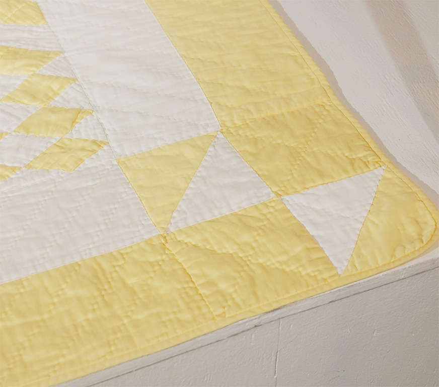 1930's Yellow & White Polished Cotton Geometric Quilt 2