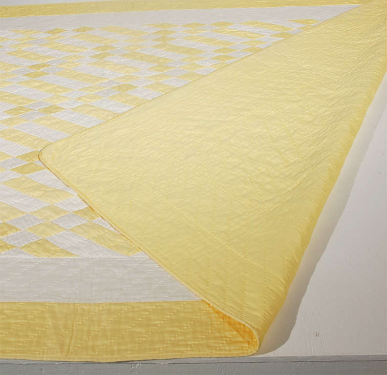 1930's Yellow & White Polished Cotton Geometric Quilt 3