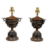 Pair French Bronze Urns as amp