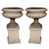 Antique Fine Pair of 19th Century Terracotta Urns and Plinths