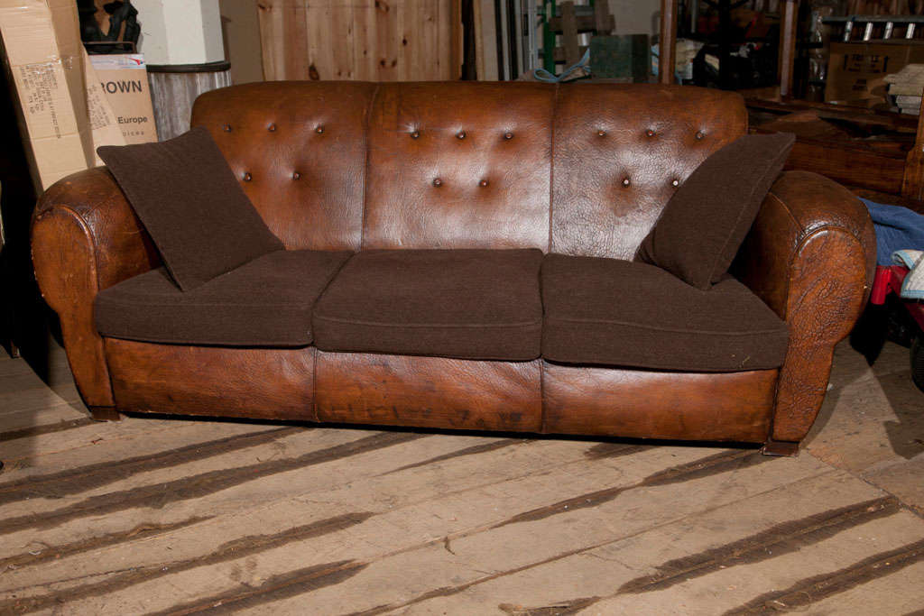 French Leather & Mohair Sofa 4