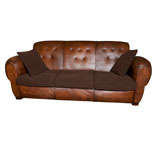 French Leather & Mohair Sofa