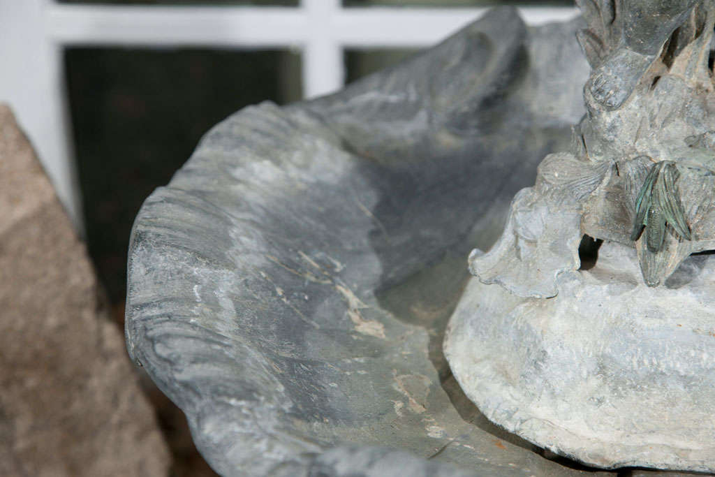 Rare Zinc and Spelter Putto Fountainhead with Signed Lead Basin In Good Condition In Woodbury, CT