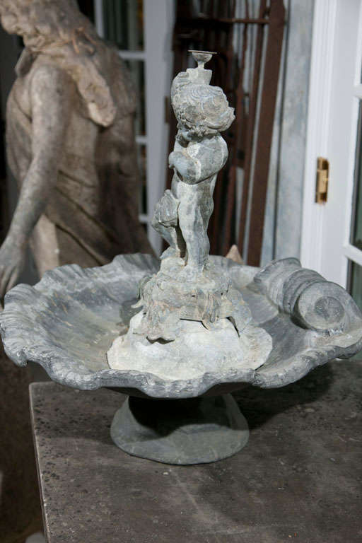 Rare Zinc and Spelter Putto Fountainhead with Signed Lead Basin 1