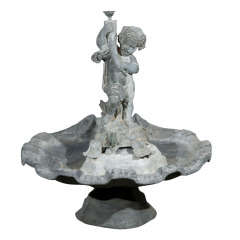 Rare Zinc and Spelter Putto Fountainhead with Signed Lead Basin 5