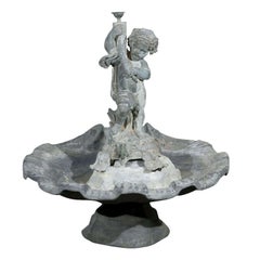 Rare Zinc and Spelter Putto Fountainhead with Signed Lead Basin