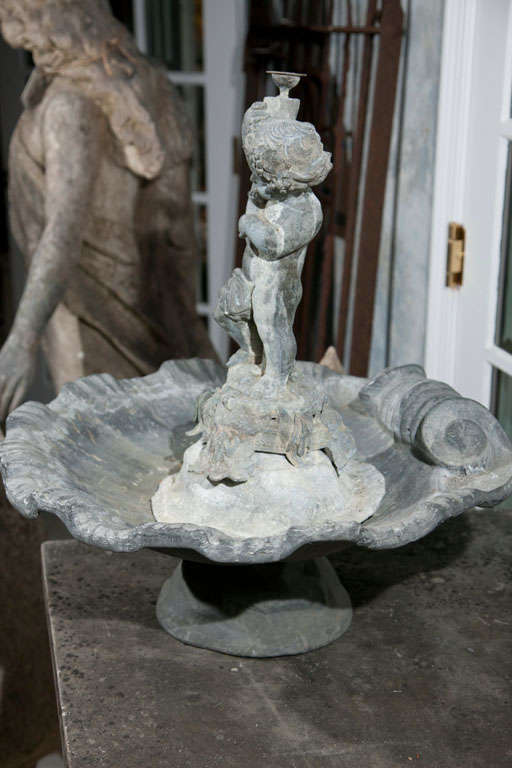 Rare Zinc and Spelter Putto Fountainhead with Signed Lead Basin at 1stDibs