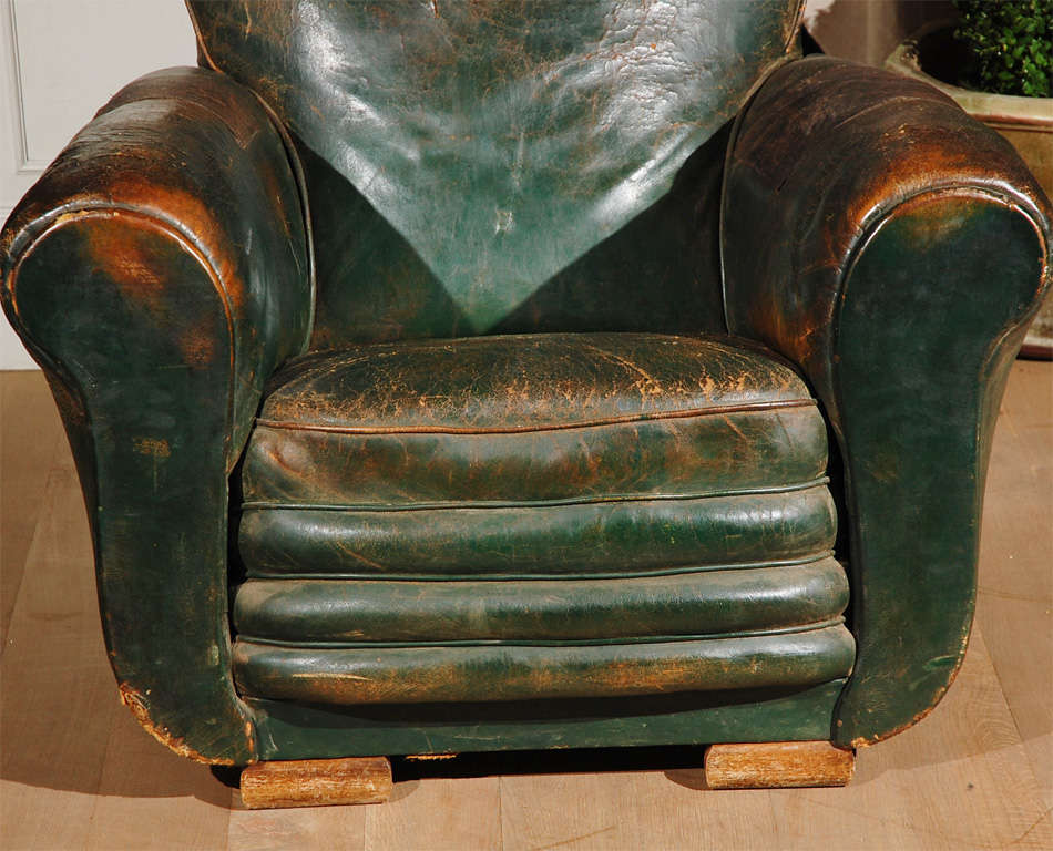 Mid-20th Century Belgian Green Leather Chair