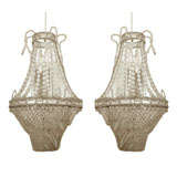 Antique Pair of Mirrored Wall Sconces with Grey Glass Beading